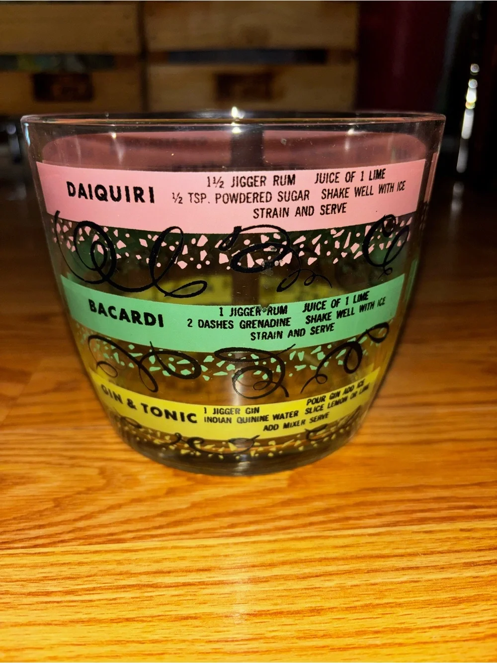 Vintage Hazel AtlasCocktail Recipe ice bucket- Pink, Green, Yellow